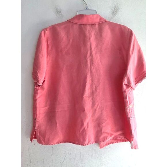 Koret Pink w/Floral Embroidery Linen Blend Button Up/Ankle Pants Set size 14 - Picture 3 of 9
